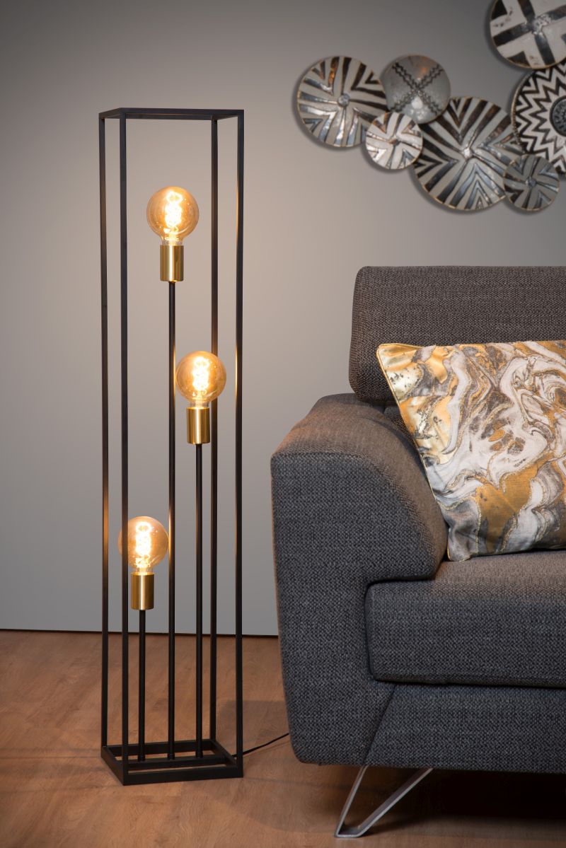 Lucide RUBEN - Stojacia lampa - 3xE27 - Čierna